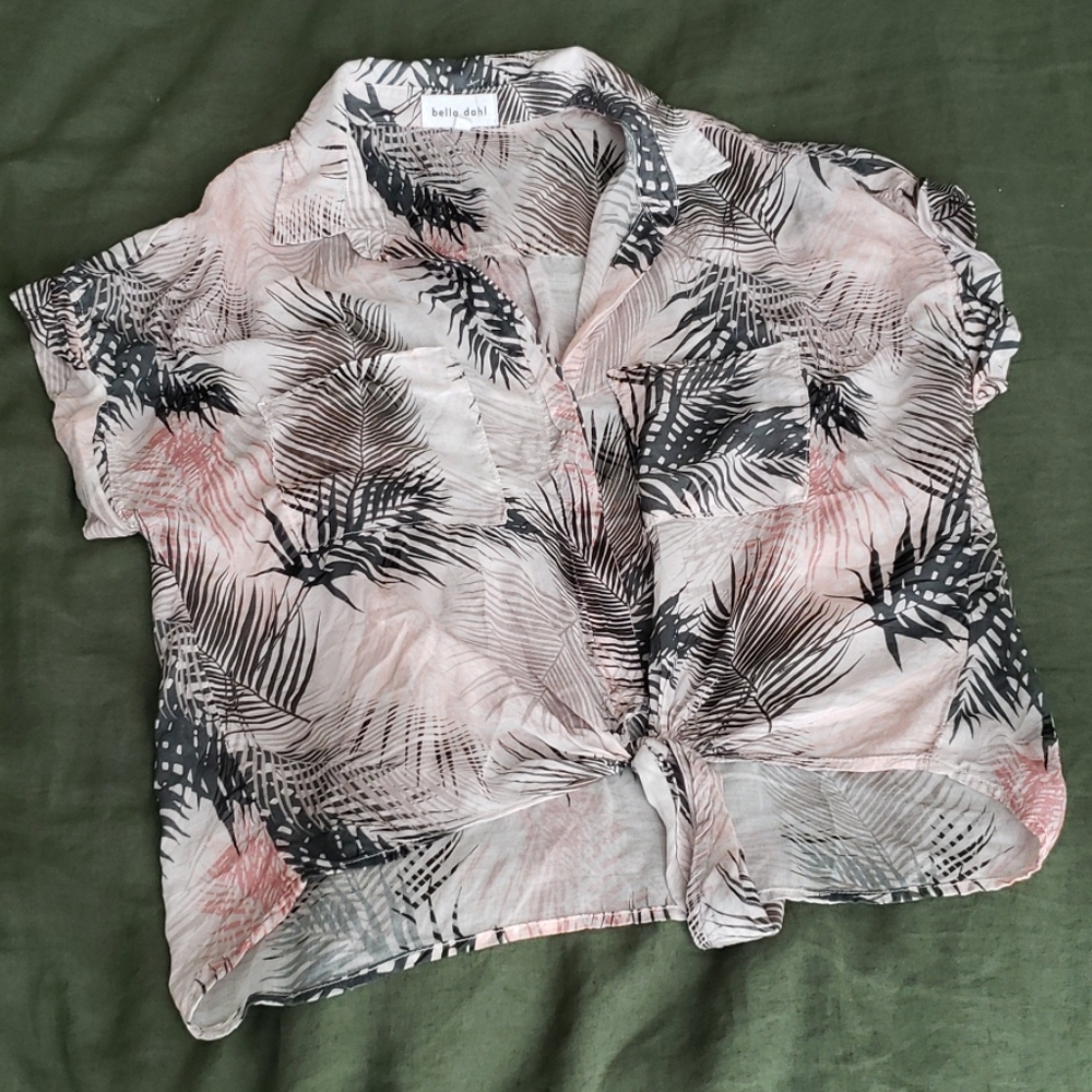 Sheer Tropical Tie Front Crop